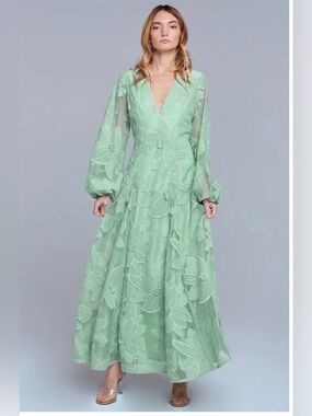 Ciebon Mint Green Floral V-Neck Maxi Dress Size XS